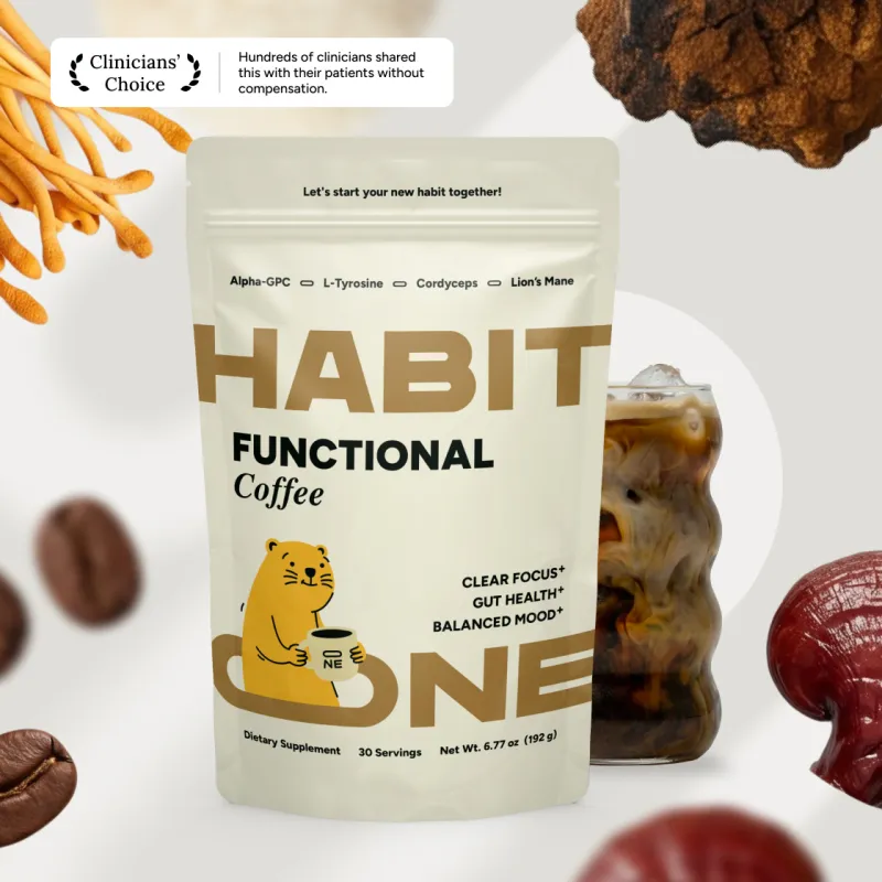 HabitONE Functional Coffee pouch with iced coffee and mushroom ingredients